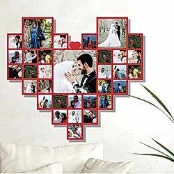 HediyecinHeryerde - Kisiye Özel 32 Fotografli Kolaj Tablo - Kırmızı Polo Kalp