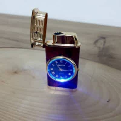 Kişiye Özel Işıklı Gazlı Ve Pürmüzlü Saatli Kahverengi Çakmak