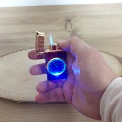 Kişiye Özel Işıklı Gazlı Ve Pürmüzlü Saatli Kahverengi Çakmak - Thumbnail