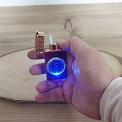 Kişiye Özel Işıklı Gazlı Ve Pürmüzlü Saatli Kahverengi Çakmak