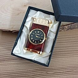 HediyecinHeryerde - Kişiye Özel Işıklı Gazlı Ve Pürmüzlü Saatli Kahverengi Çakmak