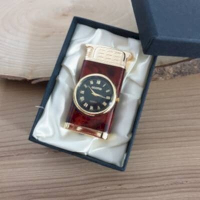 Kişiye Özel Işıklı Gazlı Ve Pürmüzlü Saatli Kahverengi Çakmak