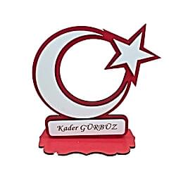 Kişiye Özel Dekoratif Ahşap Ay Yıldız Masa & Duvar Süsü - Thumbnail