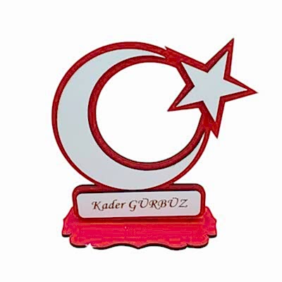 Kişiye Özel Dekoratif Ahşap Ay Yıldız Masa & Duvar Süsü