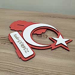 Kişiye Özel Dekoratif Ahşap Ay Yıldız Masa & Duvar Süsü - Thumbnail