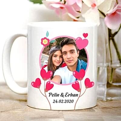 Kişiye Özel Kalp Desenli İsimli Resimli Kupa Bardak