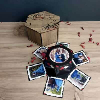 Kişiye Özel Resimli Altıgen Hediye Kutulu Patlayan Kutu